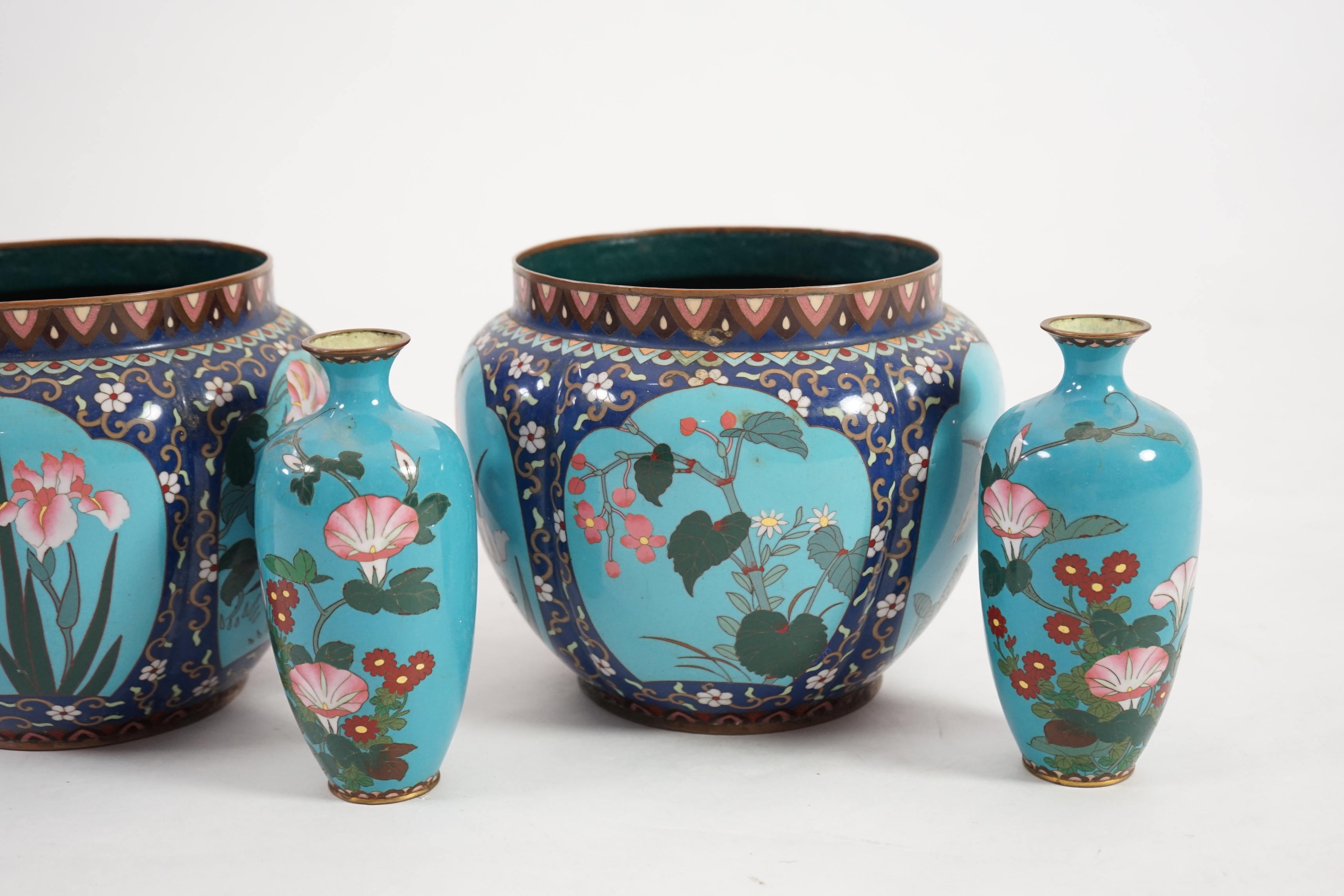 A pair of early 20th century Japanese cloisonné jardinieres